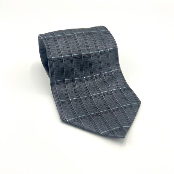 100% Silk Chereskin Gray Plaid Tie - Picture 1 of 5